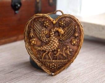 Heart wax art German vintage art Carved wax mold relief wall art