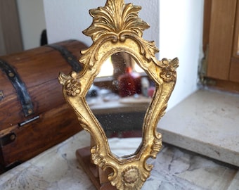Vintage Gold Gilt Floral Vanity Mirror – Ornate Rococo Shield-Shaped Wall Mirror