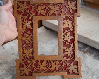 Hand carved wood frame - Antique folk art - Filigree wooden picture frame - Baroque wall decor