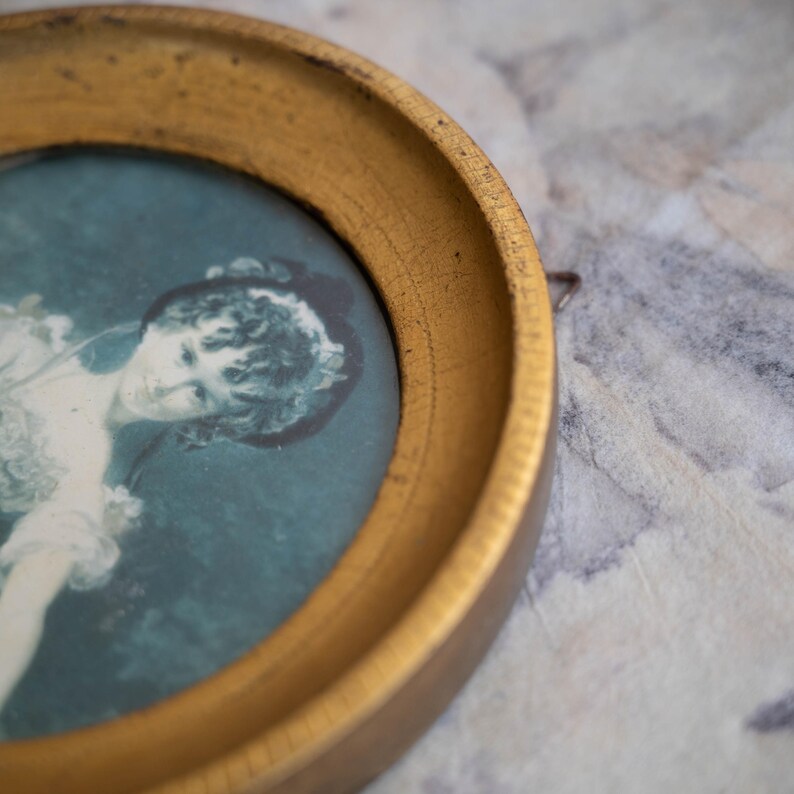 Round gold frame Vintage wood wall picture frame Gilded wooden photo frame image 15