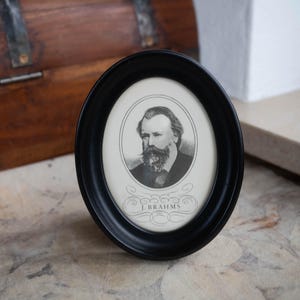 Black oval picture frame Vintage wood wall photo frame Victorian scandinavian home decor Musician gifts Composer Brahms Mozart portrait