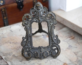Vintage Bronze Victorian Picture Frame, Baroque Scrollwork Photo Holder, Ornate Tabletop Decor