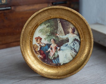Round gold frame Vintage wood wall picture frame Gilded wooden photo frame