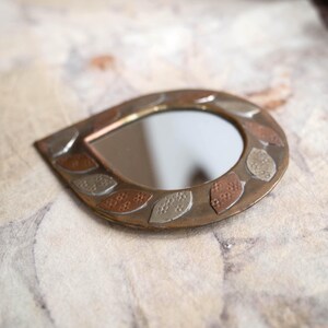 Accent wall mirror Vintage brass and copper mirror Small gold mirror