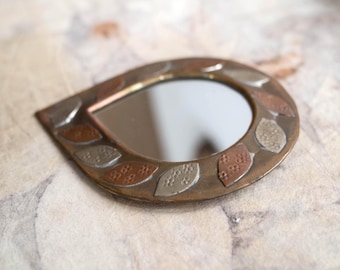 Accent wall mirror Vintage brass and copper mirror Small gold mirror