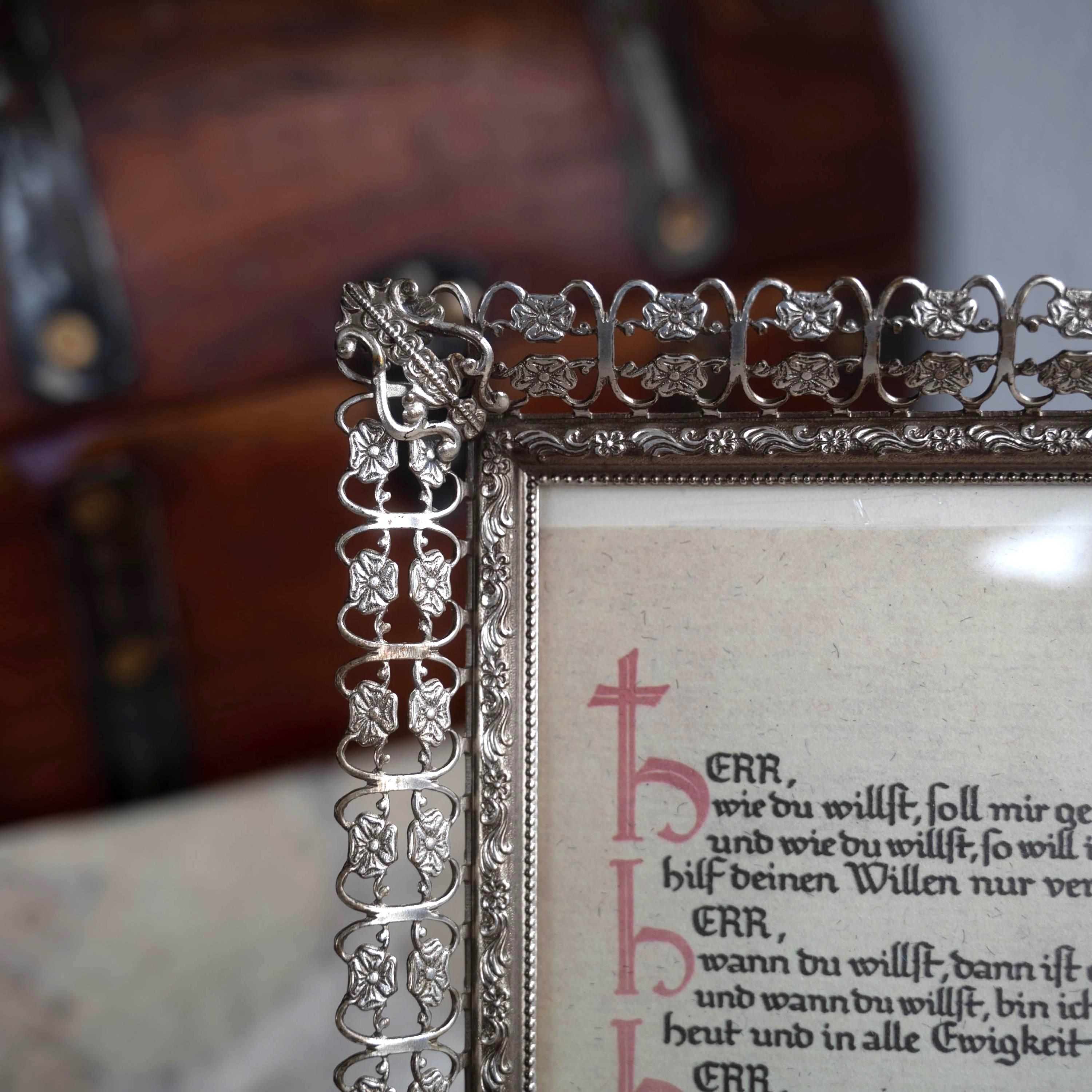 Local German Photo Frame Vintage Silver Ornate Frame - Antique German Prayer Print - Convex ...