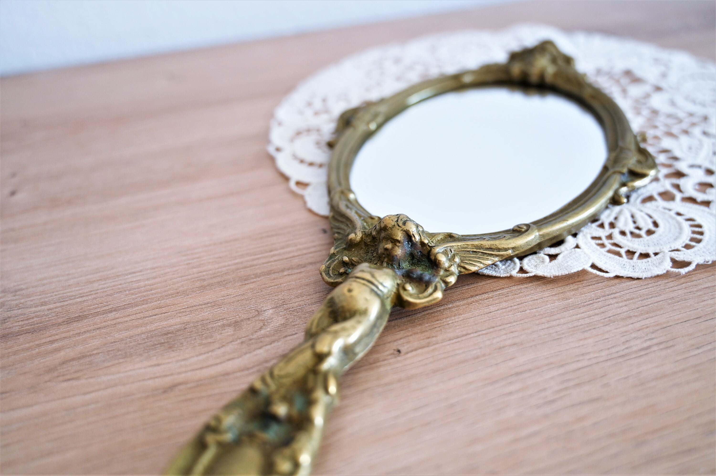 Brass Hand Mirror Antique Ornate Handheld Mirror With Cherub Etsy