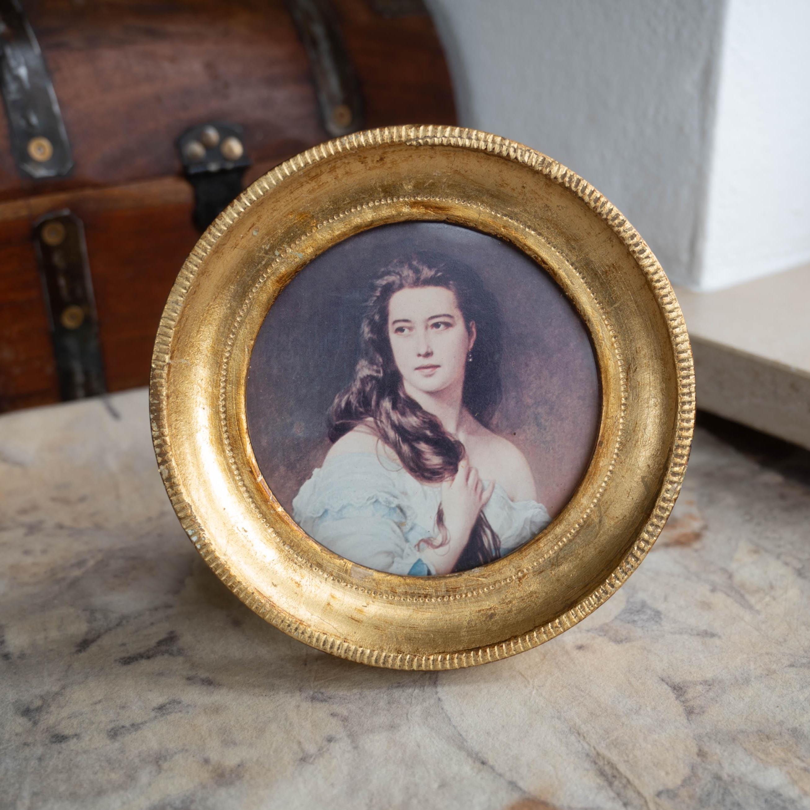 Petit Cadre Rond En Bois Doré Ancien - Pour Tableau Ou Miroir - Occasion
