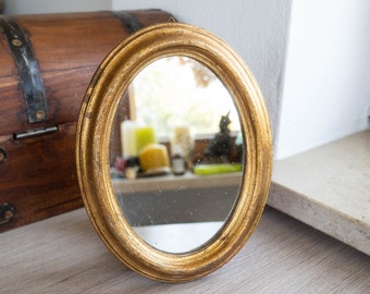 Espejo de pared decorativo en marco de madera dorado Vintage pequeño espejo ovalado dorado Decoración de la habitación Boho