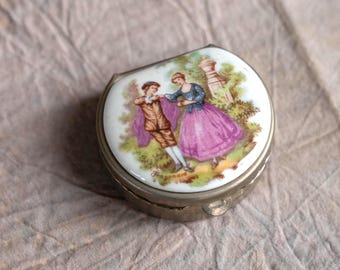 Porcelain Pill Box Vintage Metal Pill Holder Tiny Enamel Trinket