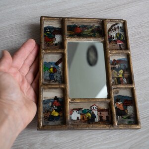 Boho wall mirror - Handcrafted Peruvian mirror - Small decorative mirror hand painted - Reverse painting mirror