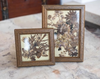 Vintage Pressed Flower Wall Art, Set of 2 Dried Wildflower Wood Frames, Preserved Meadow Botanicals, Rustic Farmhouse Woodland Decor