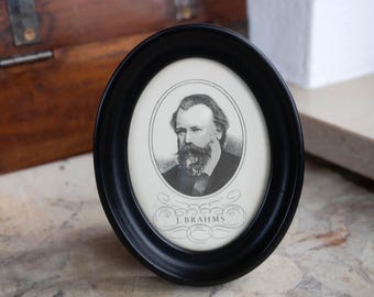 Vintage Brahms Mozart-portretten componist – zwarte ovale lijst: klassieke muziek, kunst aan de muur galerij