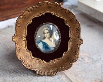 Antique Gold Baroque Cameo Portrait Frame, Italian Miniature Painting Wall Decor (6" x 6 1/2")