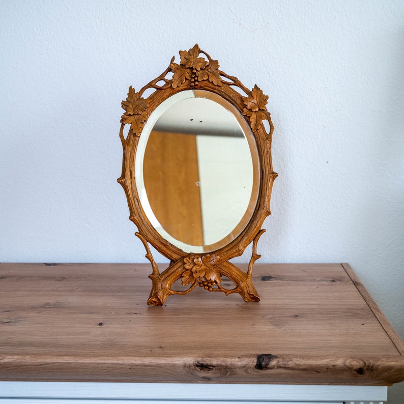 Black Forest Mirror Antique Oval Mirror in Andirondack Frame Carved