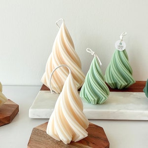 Christmas Candle, Swirl Christmas Tree Decor, Pine, Mint Vanilla, All Natural, Winter Decor, Soy Pillar Holiday Candles, Handmade Candles