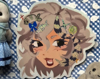 Decora Seal Girl Head 3in Holo Sticker