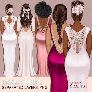 Hochzeits-Clipart, individuelles Braut- und Brautjungfern-Clipart-Bundle, Braut-PNG, Braut-Clipart, Brautparty, Mode-Mädchen-Clipart, PNG-Sublimation