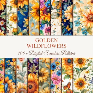 Zonnebloem PNG, aquarel zonnebloemen, digitaal bloemenpapier, naadloos patroon, shabby chic illustraties, zomer clipart, junk journal kit