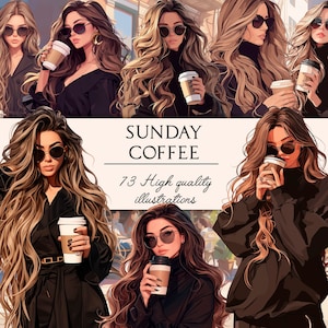 Aquarell Kaffee Clipart Bundle, Kaffeeliebhaber, Mädchen mit Kaffee, Coffee-Shop Clipart, Esspresso Clipart, Americanno Clipart, Cappuccino