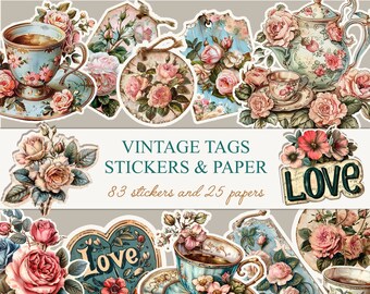 Shabby Chic Rose Ephemera: Junk Journal Kit (PNG Digital Download)