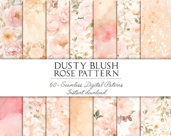 Watercolor Clipart Seamless Pattern Shabby Chic Roses Dusty Blush Roses ...