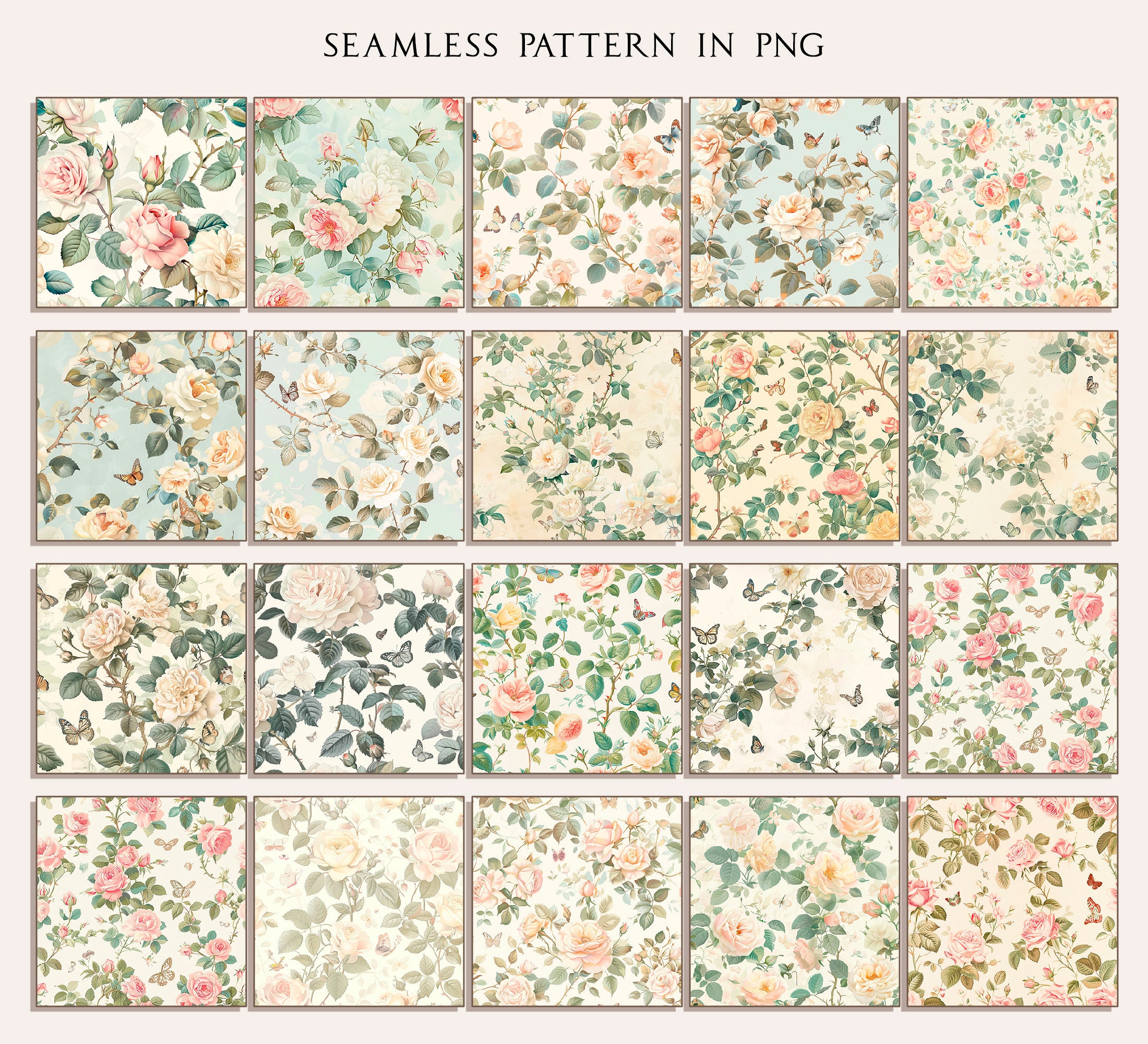 Watercolor Clipart Seamless Pattern Shabby Chic Roses Dusty Blush Roses ...