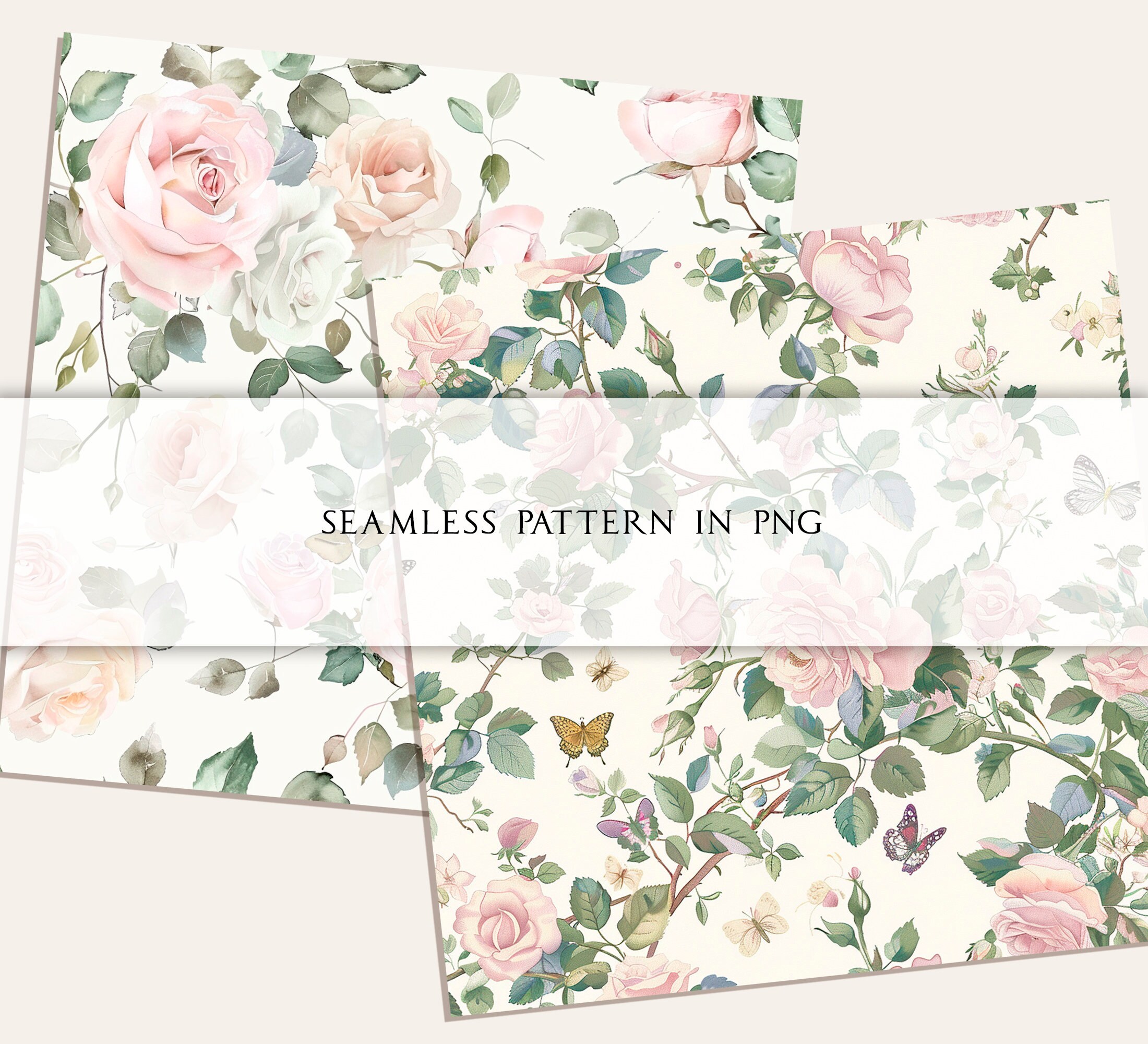 Watercolor Clipart Seamless Pattern Shabby Chic Roses Dusty Blush Roses ...