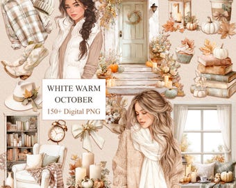 Watercolor Fall Clipart Bundle, Cozy Autumn PNG (Digital Download)