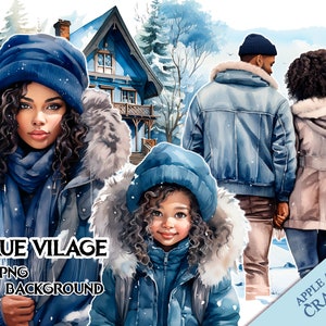 Clipart de invierno png, Navidad png, feliz año nuevo, acuarela navideña, gran paquete de invierno, clipart de chicas negras de invierno, invierno exterior