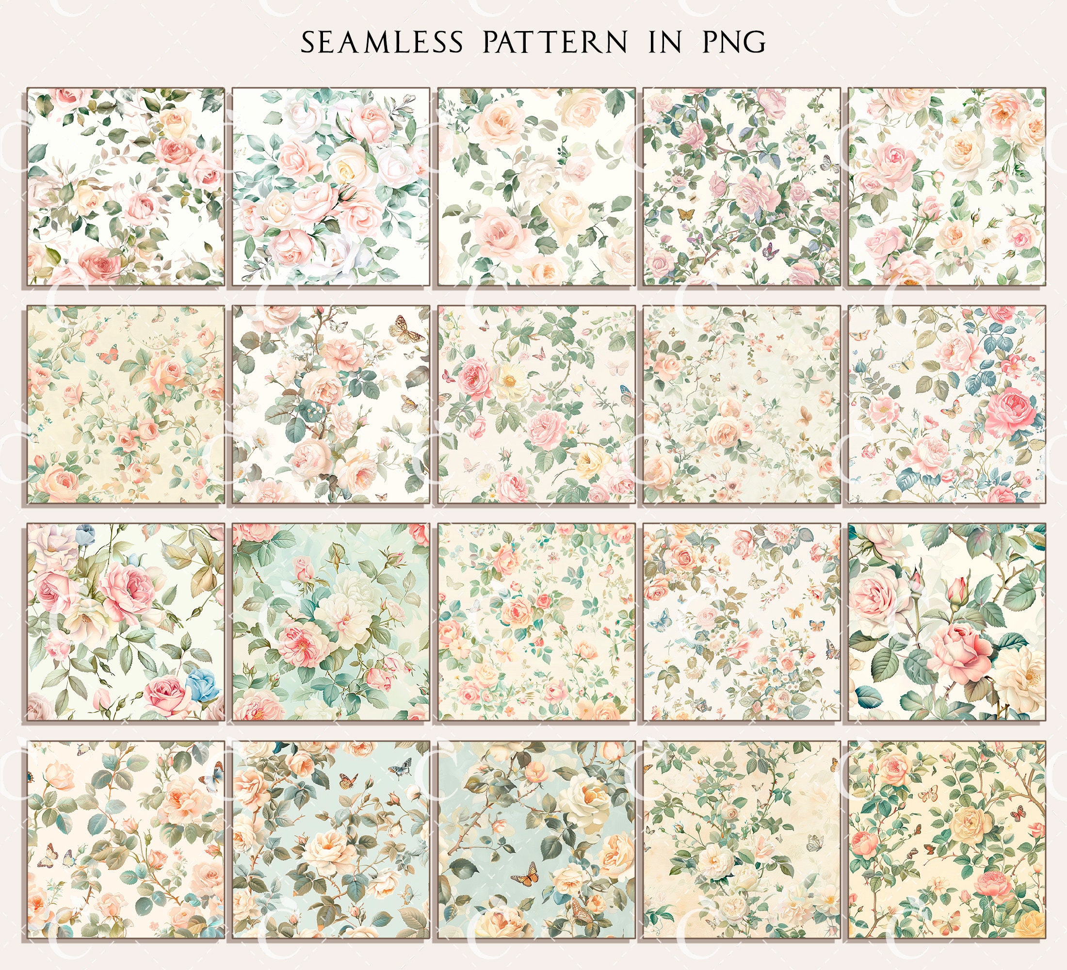 Watercolor Clipart Seamless Pattern Shabby Chic Roses Dusty Blush Roses ...