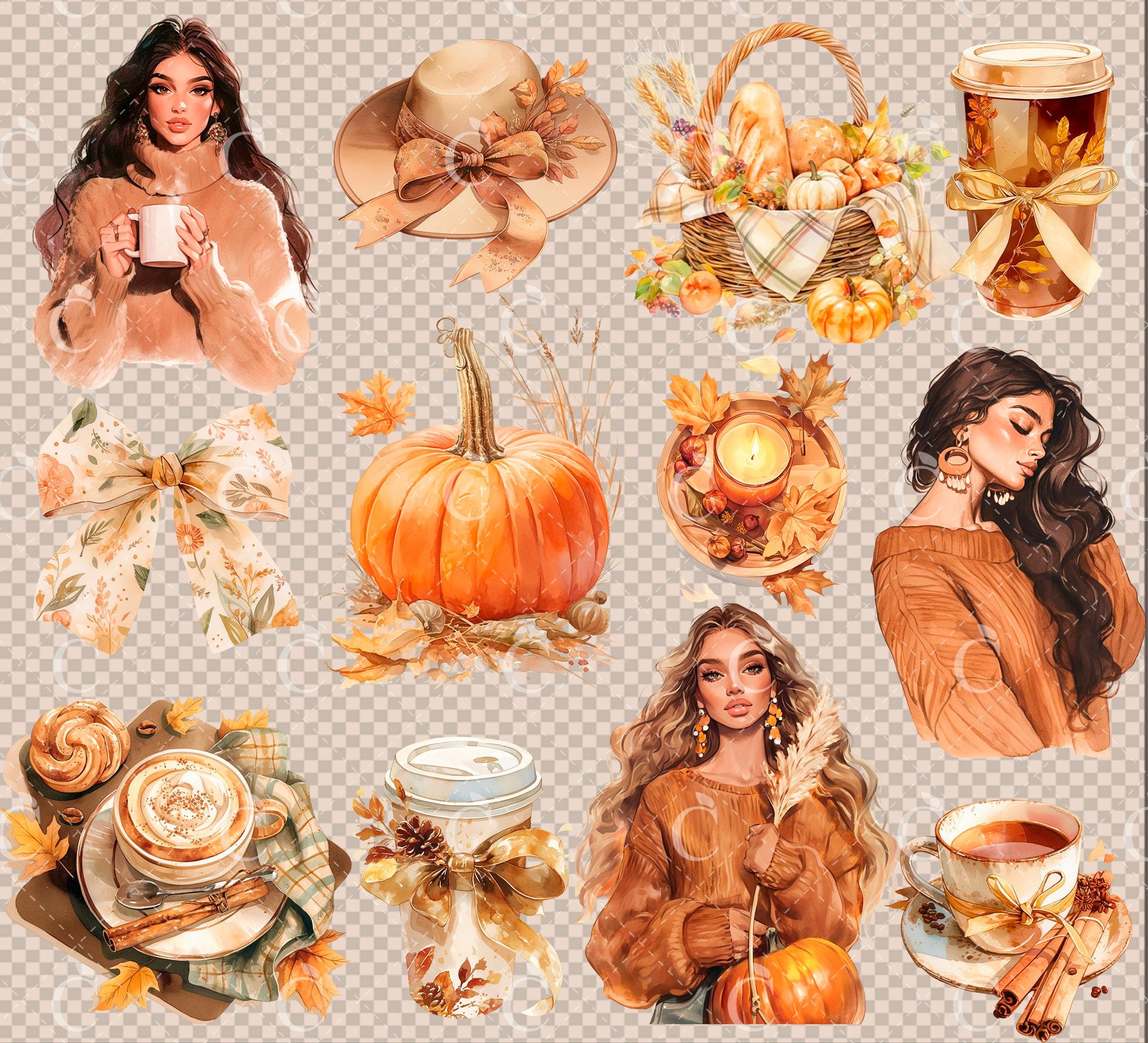 Watercolor Fall Clipart Bundle: Cozy Autumn PNG Graphics (digital ...