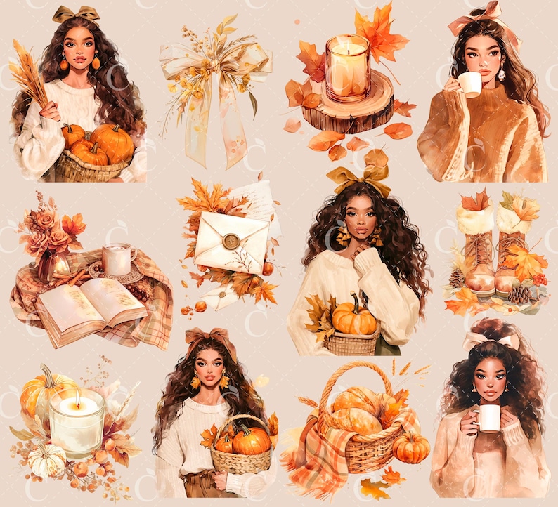 Watercolor Fall Clipart Bundle: Cozy Autumn PNG Graphics (digital ...
