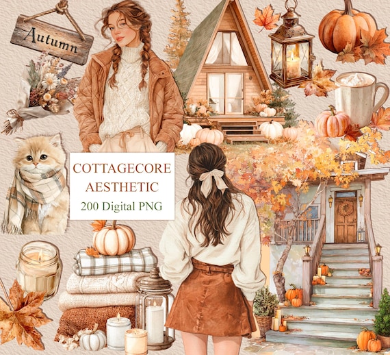 Watercolor Fall Clipart,Cozy Fall Png Bundle, Pumpkin PNG,Autumn Girl digital download,Rustic Clipart PNG, Cottagecore clipart, Boho Planner