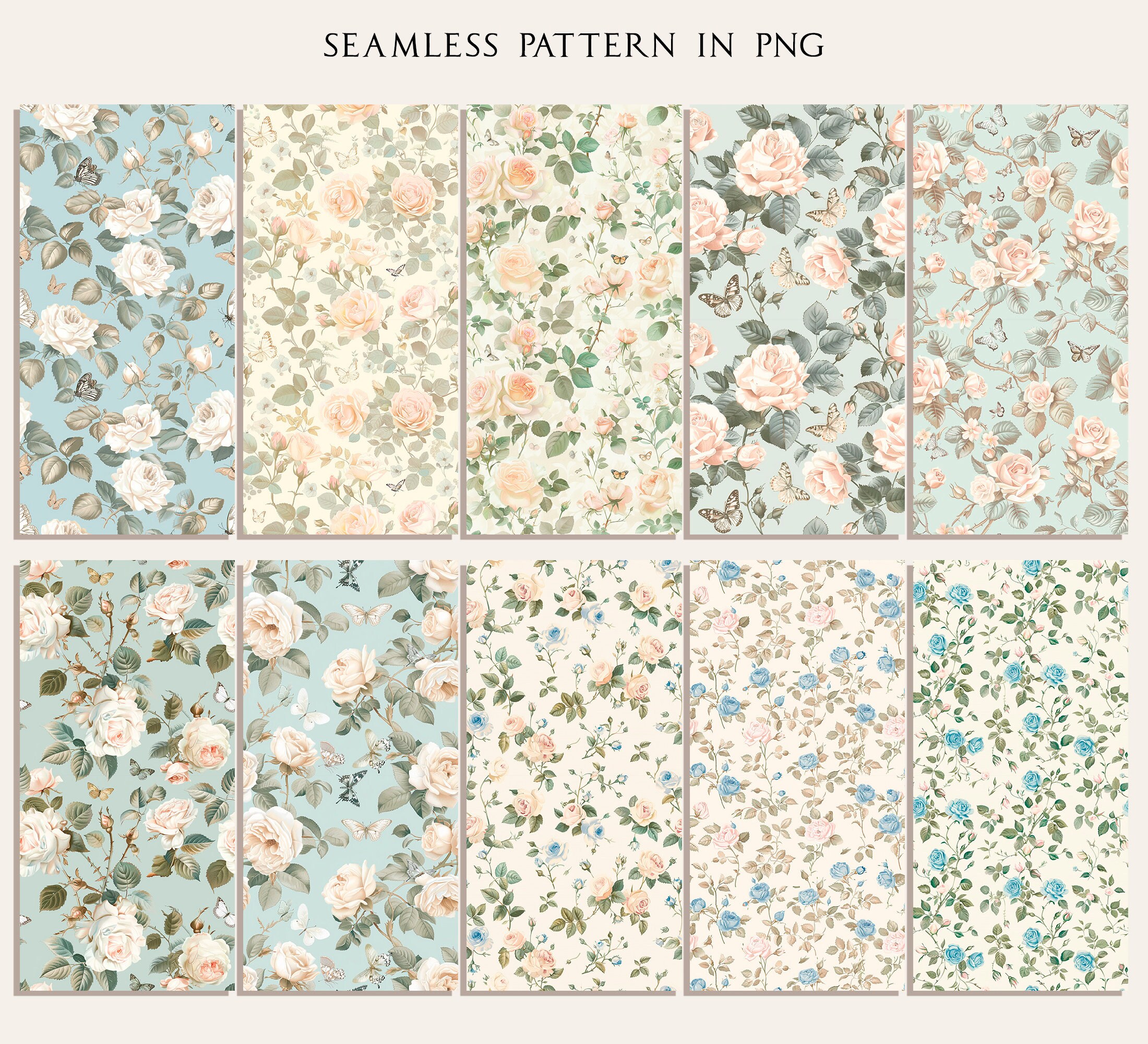 Watercolor Clipart Seamless Pattern Shabby Chic Roses Dusty Blush Roses ...
