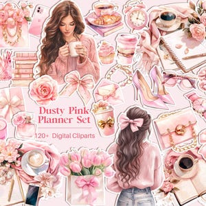 Aquarell Glam Planer, Digitaler Planer, Modischer Planer, Digitaler Aufkleber, Frühling Clipart, Kaffee Clipart PNG, Kokette Clipart PNG