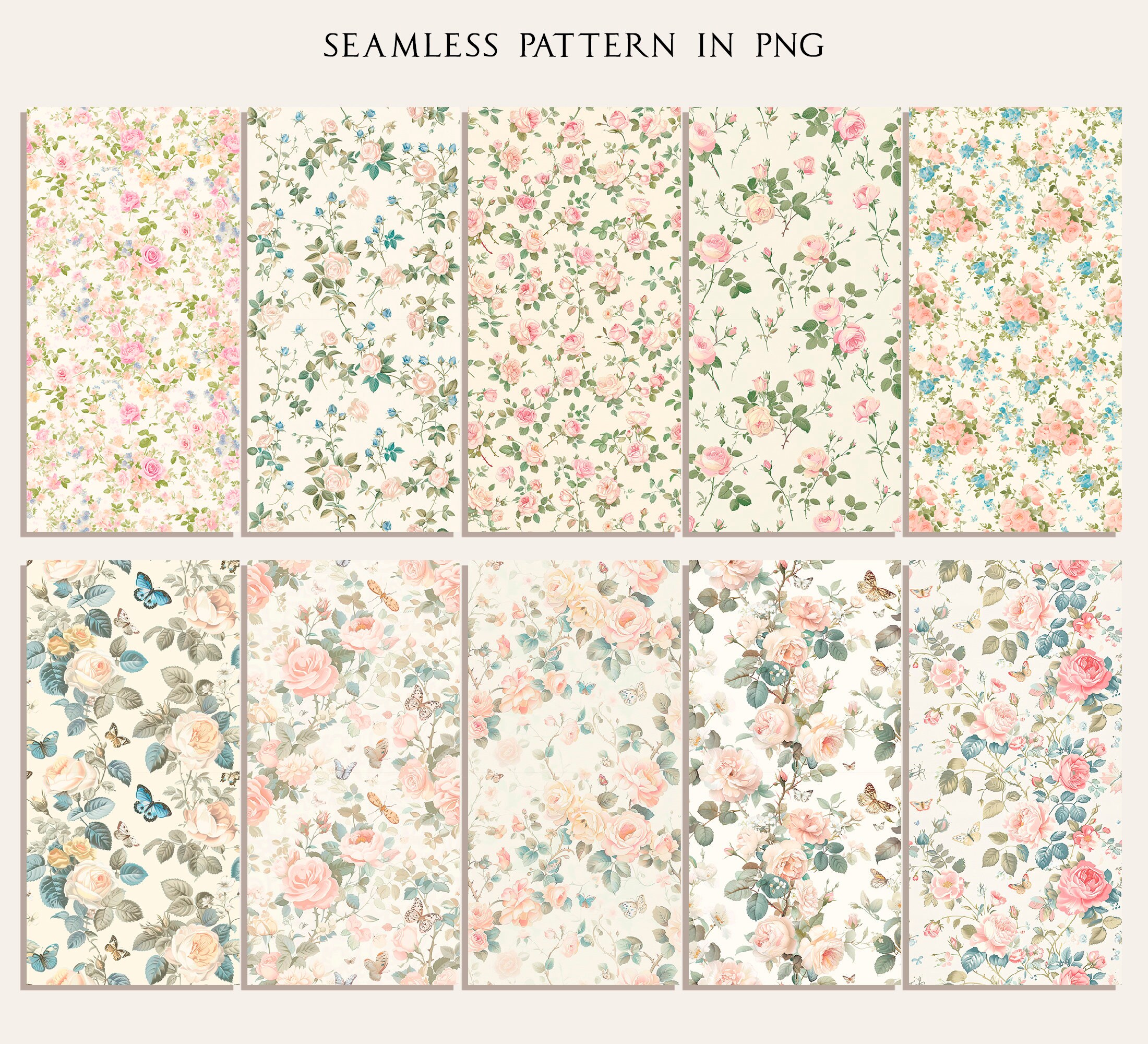 Watercolor Clipart Seamless Pattern Shabby Chic Roses Dusty Blush Roses ...