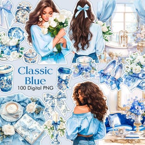 Aquarell Glam Planer, Morgen Routine Clipart, Self Care Clipart, Toile Blue, Santorini Clipart, Kaffee Clipart PNG, Mittelmeer PNG