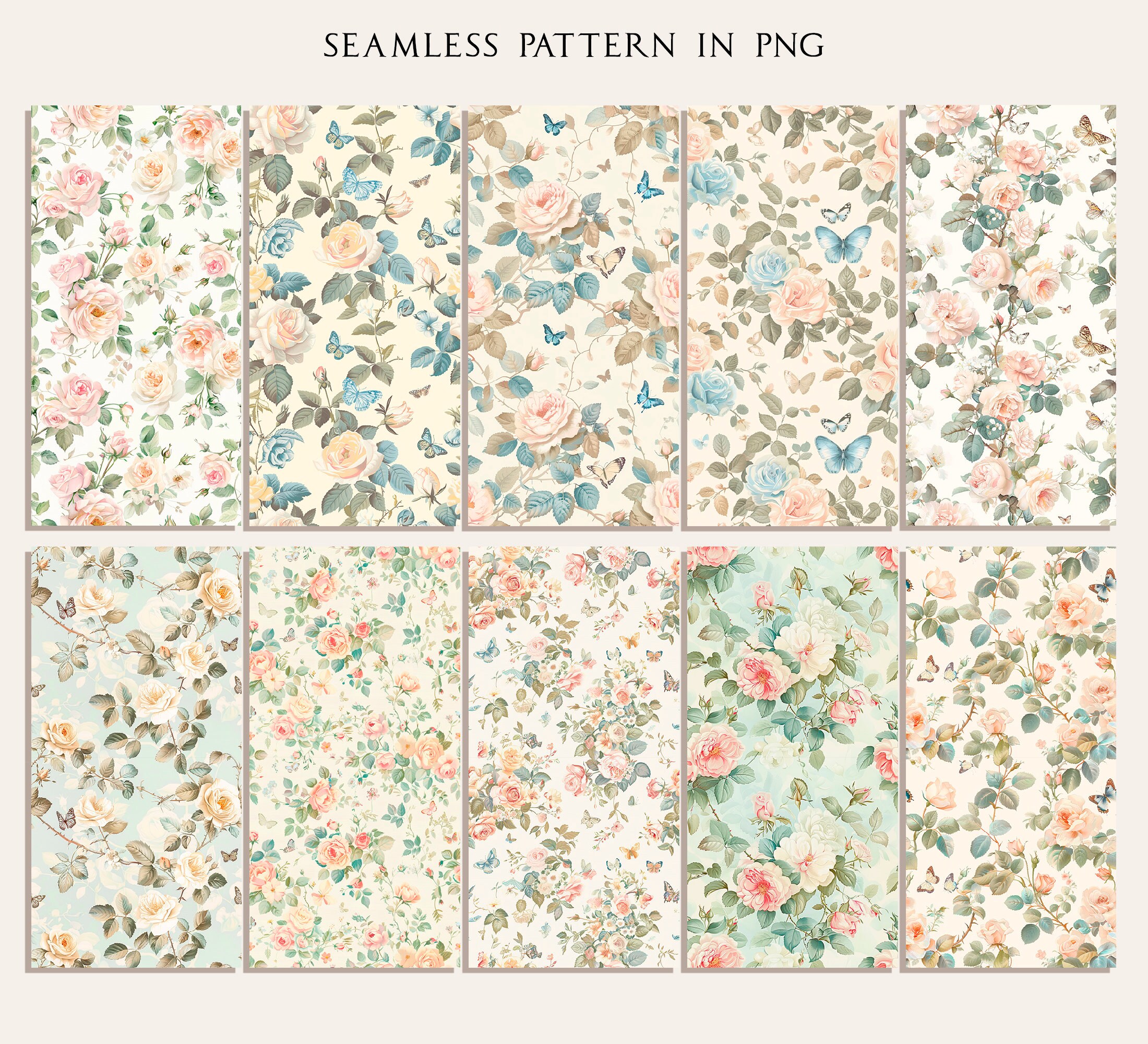 Watercolor Clipart Seamless Pattern Shabby Chic Roses Dusty Blush Roses ...