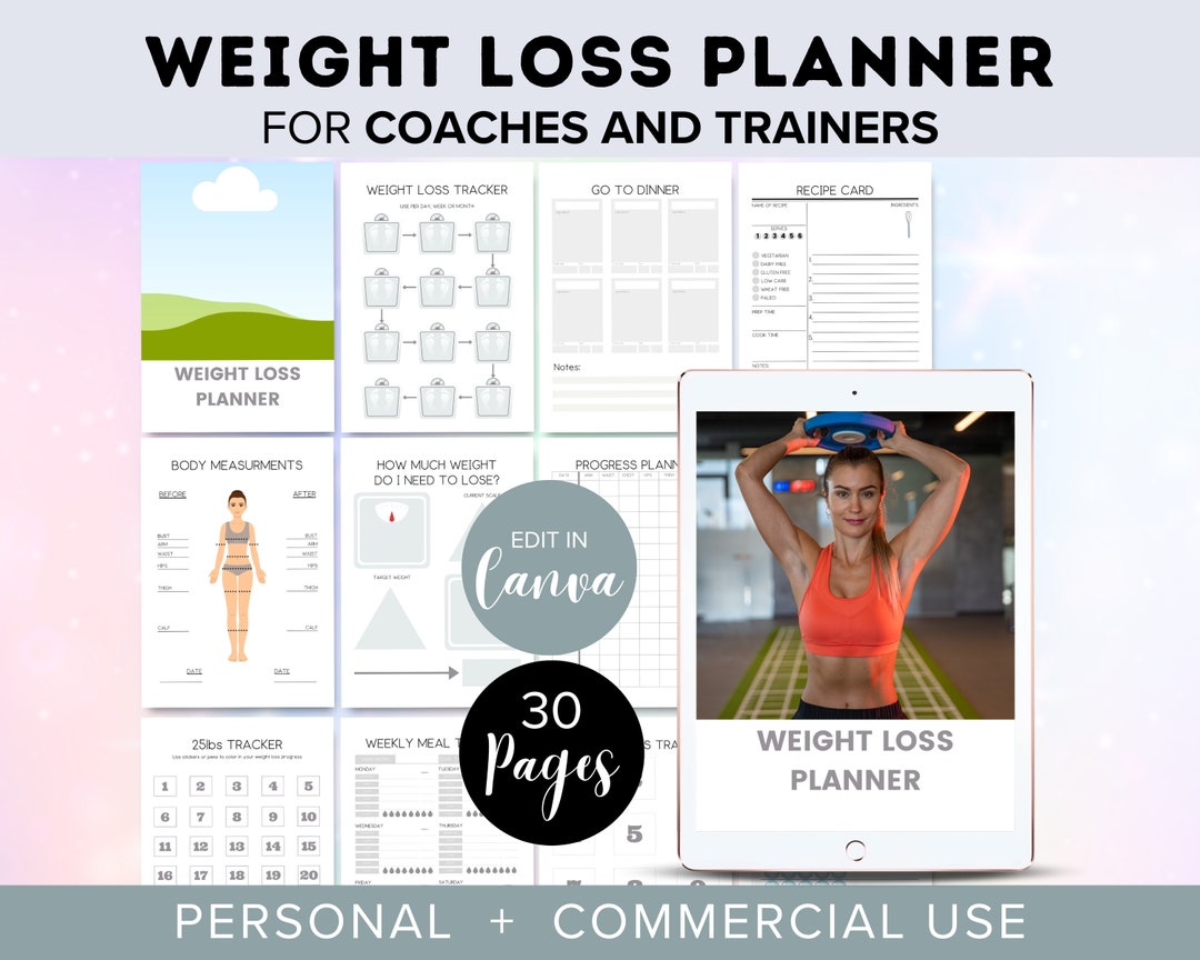 Editable Weight Loss Planner: Diet Tracker Canva Template (PDF) - Etsy