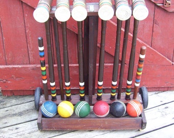 Details about   6 Player Vintage Croquet Set Wooden Mallet Outdoor Sports Backyard Lawn Games 