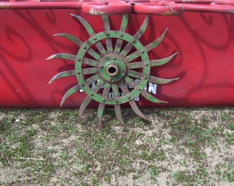 Green John Deere Metal Rotary Blade Tiller Hoe Wheel Farmhouse Rustic Decor Garden Farm 19" Diameter