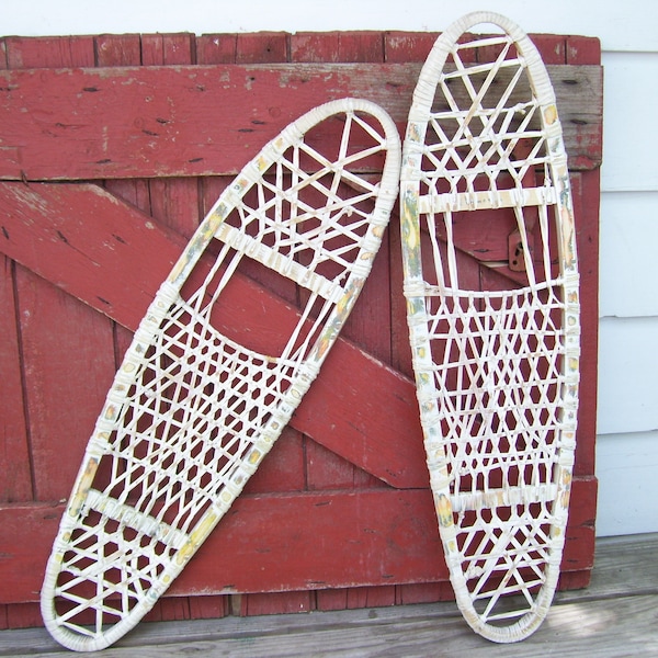 Wood Snow Shoes Rustic Weathered Wilderness Wooden Snowshoes Winter Cabin Lodge White Painted