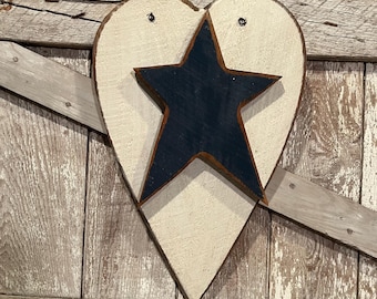 Primitive Wood Heart Wooden Star Farmhouse Country Decor