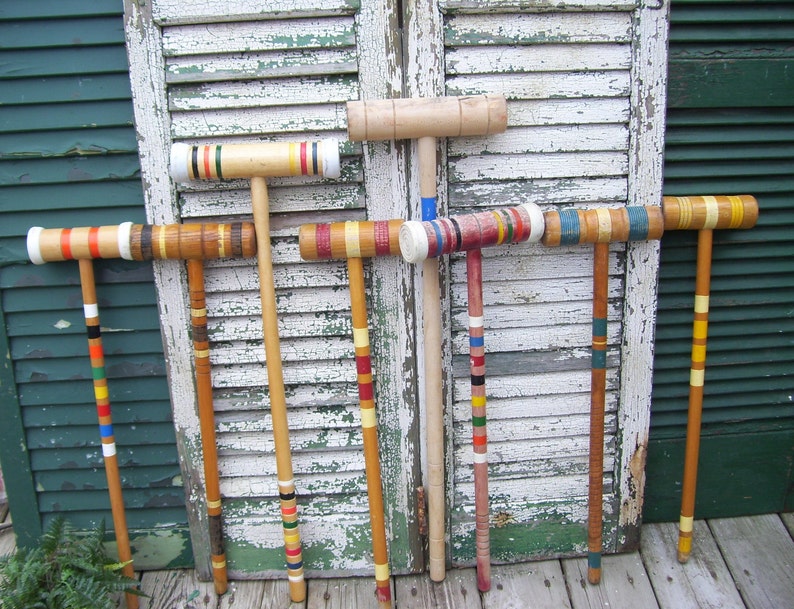Croquet Mallets Rustic Single Wooden Vintage Your Choice Veronica Heathers Wood Vintage Mallet #4