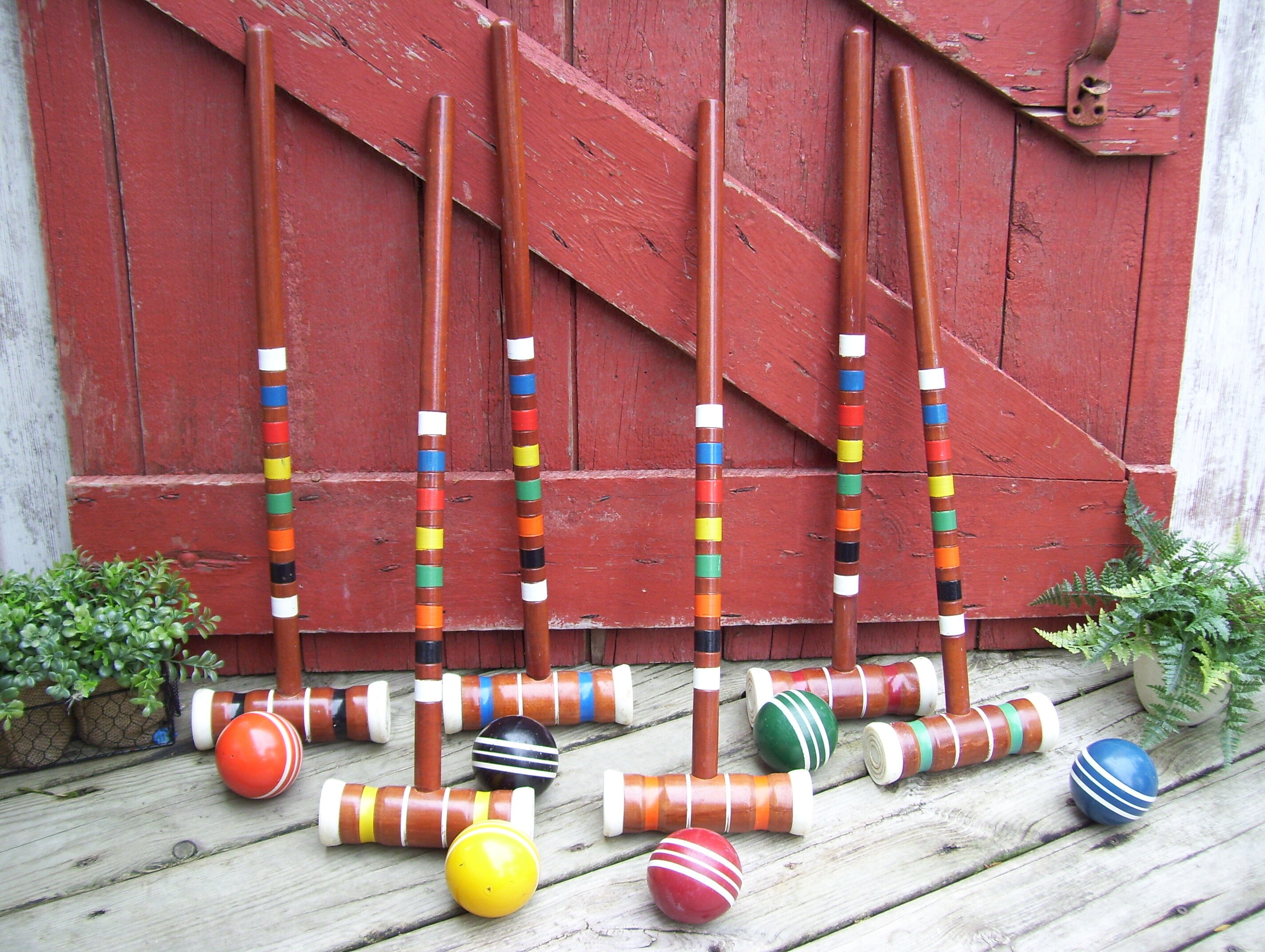 6 Forster Croquet Set Complete With Large Wood Stand Striped Etsy