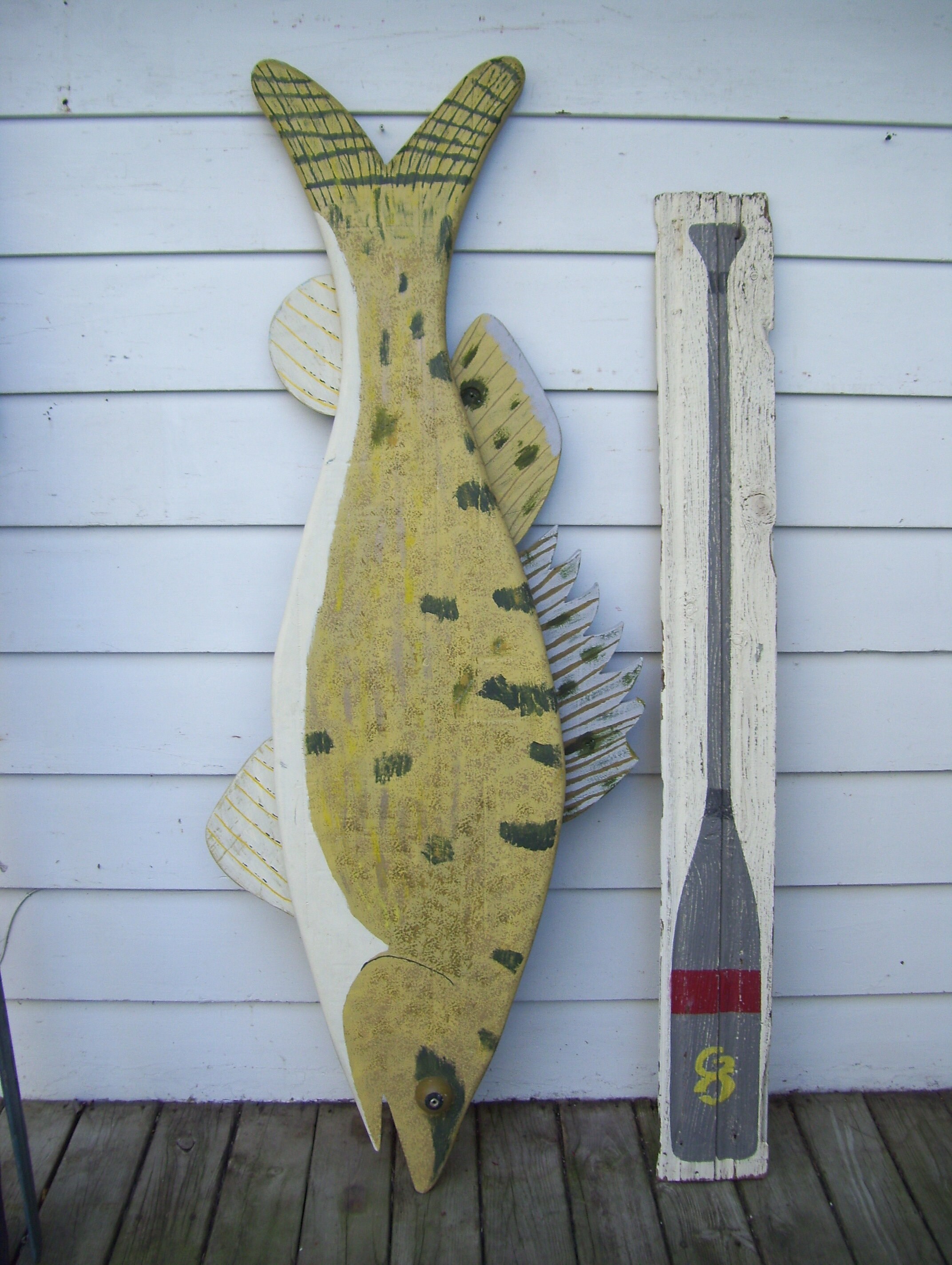Painted Wood Canoe Paddle Feather Brand Beach Cabin Lodge Nautical Wall Hanging