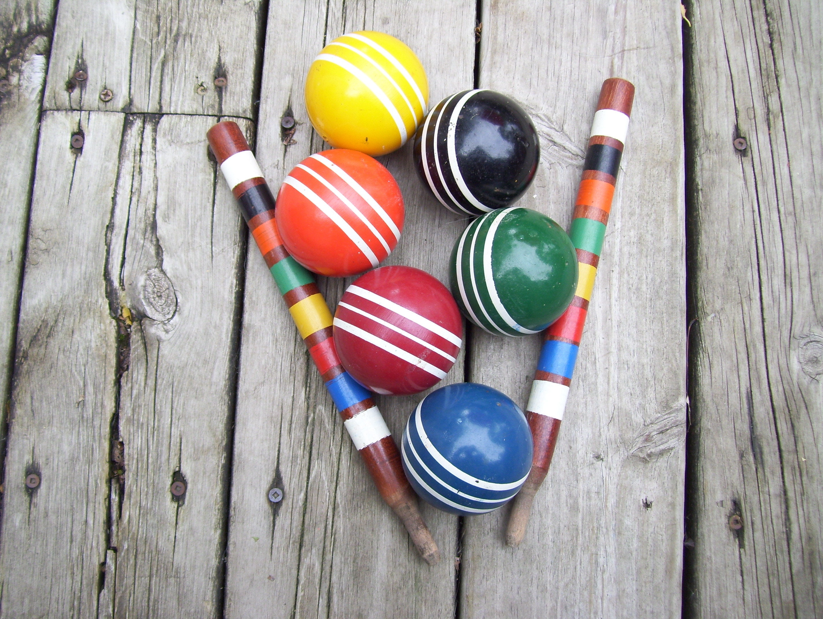 6 Forster Croquet Set Complete With Large Wood Stand Striped Etsy
