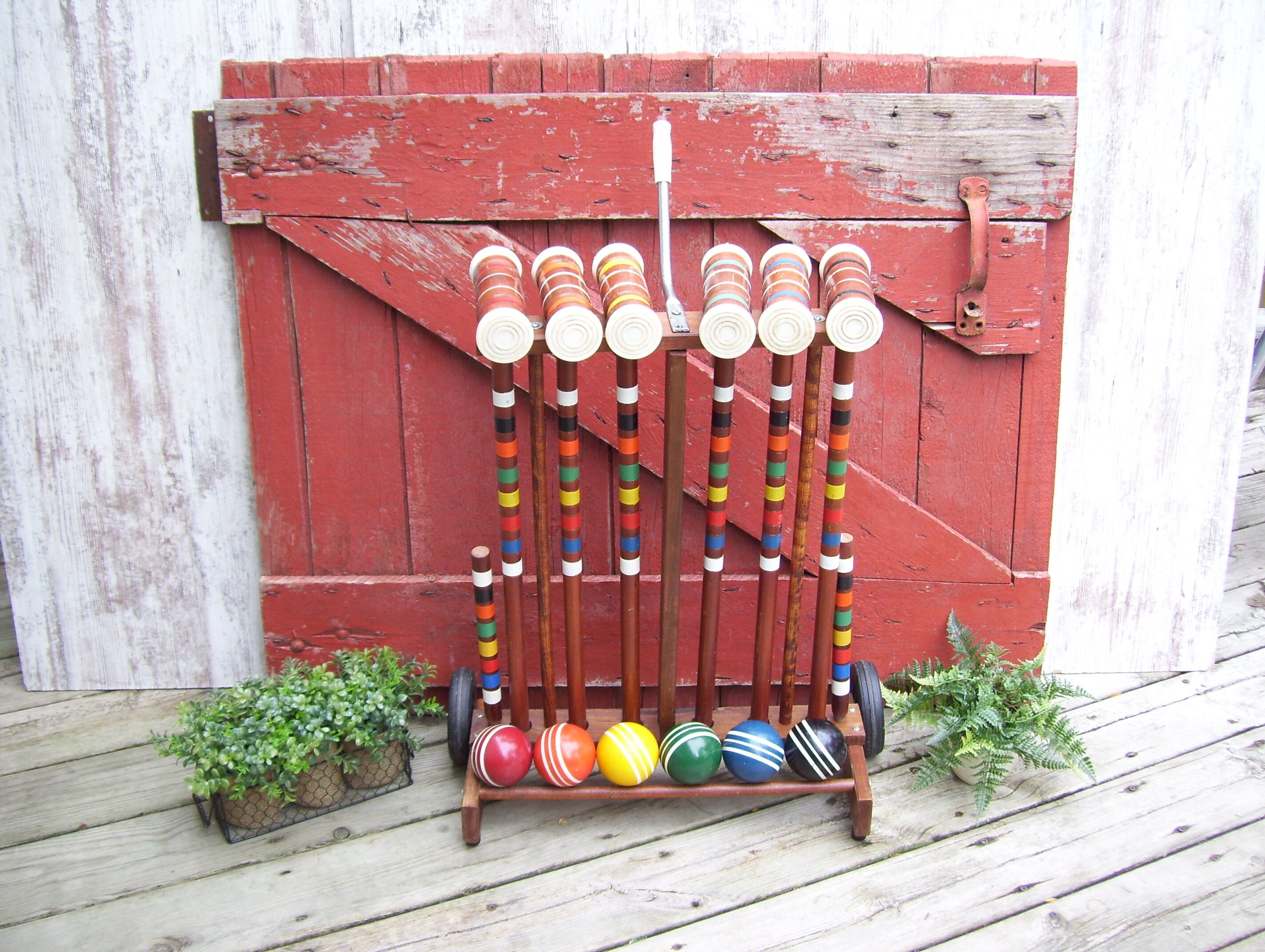 6 Forster Croquet Set Complete With Large Wood Stand Striped Etsy