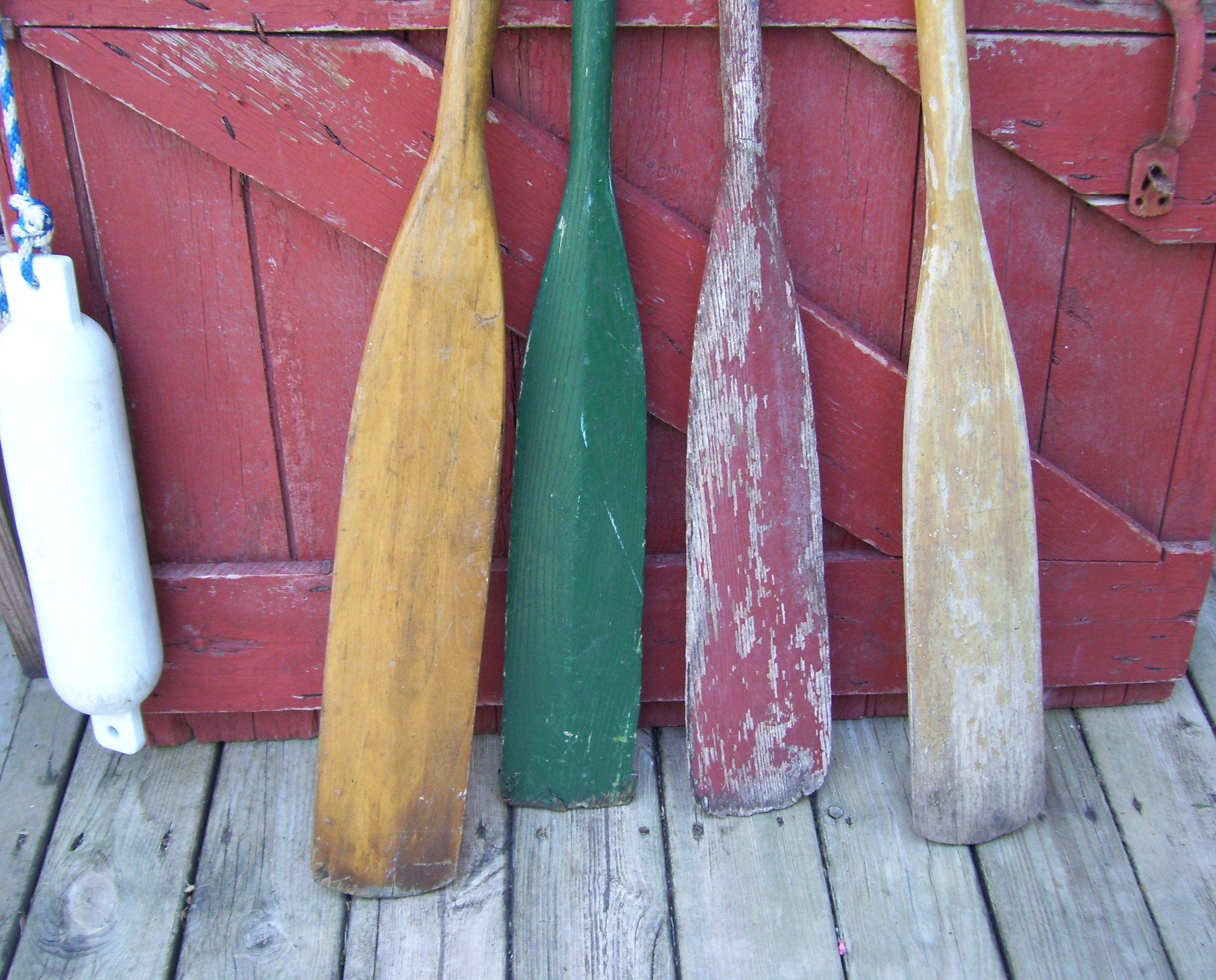 Vintage Wood Boat Oar Painted Paddles Wynn Locks Rustic Cabin Lodge